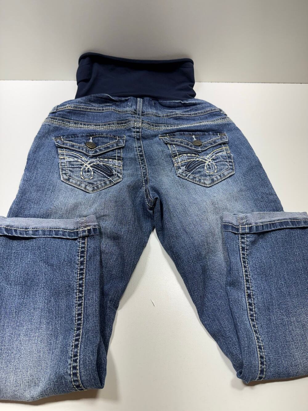 Wall Flower Women’s Maternity Cropped Denim Jeans Sz M Full Panel Cuffed Stretch